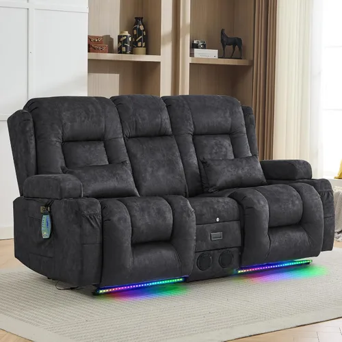 Vista 12 de TUNYI Wall Hugger - Sofá reclinable eléctrico para autocaravana, sofá biplaza reclinable con consola para teatro, sofá reclinable con USB/toma