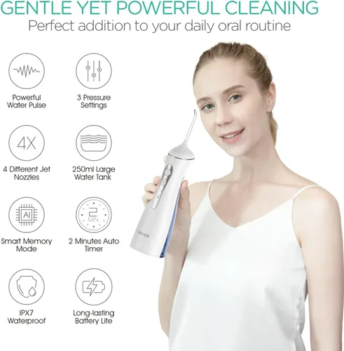 Vista 2 de Irrigador dental de agua para dientes inalámbrico, recargable eléctrico para limpieza de dientes y hilo dental, irrigador oral portátil 3 modos e