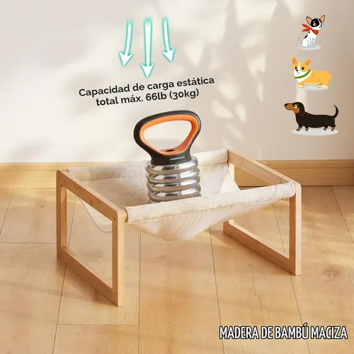 Vista 9 de kiplant Hamaca grande para gatos, hamaca elevada de madera de bambú para mascotas, 21 x 16.5 pulgadas, adecuada para gatitos, cachorros, conejos