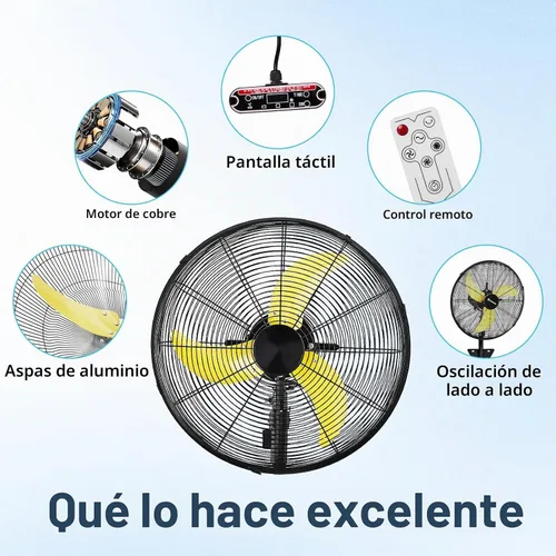 Vista 4 de ROVSUN Ventilador silencioso de pared de 20 pulgadas con motor BLDC, panel táctil con cable y control remoto, ventilador de pared industrial de alta