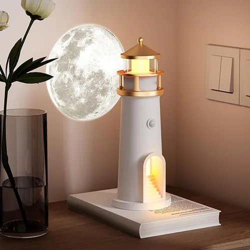 Vista 8 de Zunate Lámpara de luna proyector de luces nocturnas con sensor de movimiento, lámpara de faro de luna, lámpara de mesa LED recargable para niños
