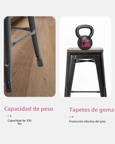 Vista 6 de FDW Taburetes de bar de metal, altura de mostrador, sillas de bar industriales, taburete de patio, taburete apilable sin espalda, taburetes de negro