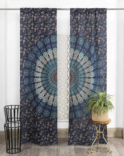 Vista 10 de Popular Handicrafts - Paneles de cortina estilo Indio Hippie Bohemio Hermosa Mandala Multicolor Azul Pavo Real