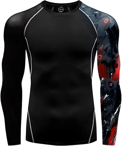 Vista 2 de color cosplayer Camiseta de compresión de manga larga para hombre, protección solar UPF 50+