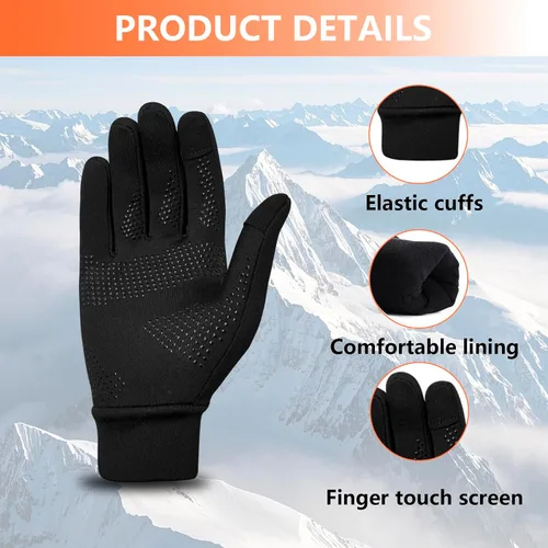 Vista 5 de Guantes de invierno para correr para hombres y mujeres, forro térmico para clima frío, guantes térmicos cálidos negros para pantalla táctil, guantes