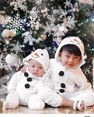 Vista 2 de GRNSHTS Mameluco de Navidad para bebé niño y niña, mono de terciopelo con capucha y muñeco de nieve