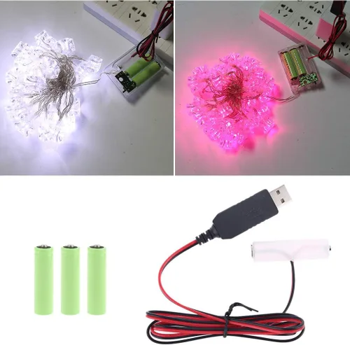 Vista 2 de LR6 AA Eliminador de batería USB Cable de fuente de alimentación reemplazar 1-4pcs 1.5V AA Batería (2AA)