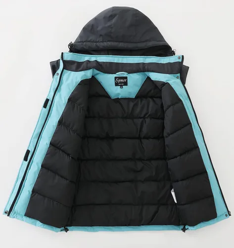 Vista 2 de Spmor Chaqueta de esquí impermeable con capucha para mujer, abrigo de snowboard cálido para invierno