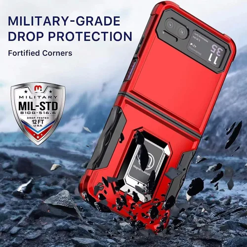 Vista 6 de Funda para Moto Razr 40, para Moto Razr 2023, TPU de grado militar + PC [soporte integrado] Diseño de doble capa resistente contra caídas Funda