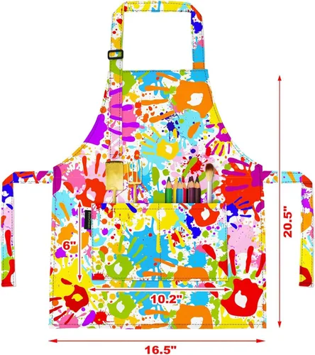Vista 2 de Paquete de 2 delantales infantiles para pintar, batas de arte para niños con bolsillos, bonitos delantales de cocina para niños pequeños, delantales