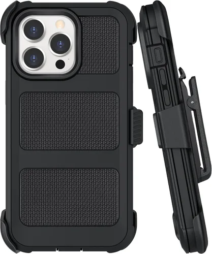 Vista 12 de Funda con clip para cinturón compatible con iPhone 12 Defender con soporte giratorio de 360°, protección resistente anticaídas y golpes, color negro