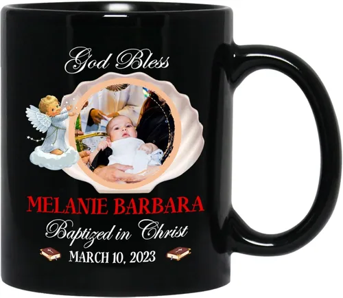 Vista 14 de Personalized Baptism Coffee Mug Gift With Baby Name & Date Baptized, Customized Baby Baptism Christening Black Ceramic Mug Gift For Dad Mom