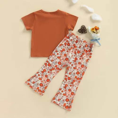 Vista 3 de Nie Cuimeiwan Toddler Baby Girl Bell Bottoms Outfit Floral Pullover T-shirt Top Flare Pants Set Mamas Baby Clothes