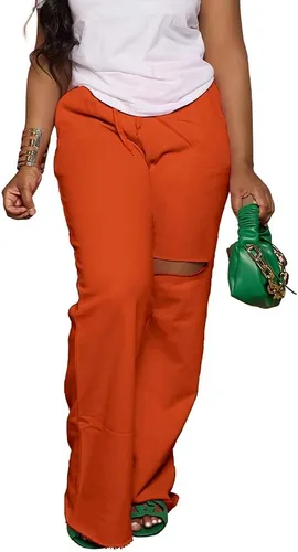 Vista 3 de PINSV Pantalones de pierna ancha para mujer, con cordón, holgados, casuales