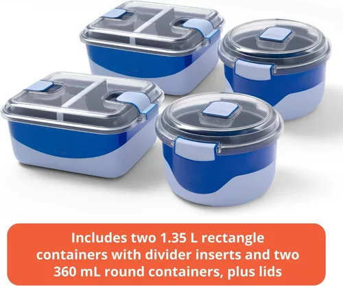 Vista 6 de Rubbermaid Pack & Go - Juego para microondas con dos recipientes de 1.35 L con inserto divisor y dos recipientes redondos de 12.2 fl oz, recipientes