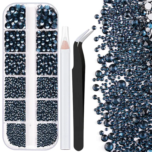 Vista 31 de Dos paquetes de diamantes de imitación de parte trasera plana, 4520 piezas de diamantes de imitación coloridos para arte de uñas, cristal colorido +