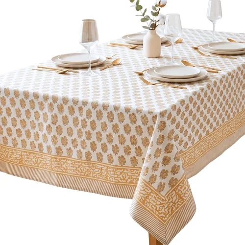 Vista 50 de ATOSII Amalfi - Mantel redondo de verano 100% algodón, estampado en bloques, para comedor, bodas, exteriores, fiestas, I Grand Millenial Farmhouse