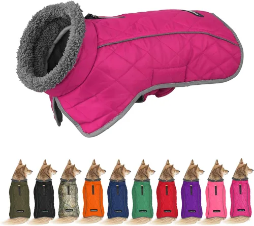 Vista 15 de Fragralley Abrigo para perro pequeño, chaqueta impermeable para perro con forro polar cálido, abrigo de invierno reflectante ajustable para perros