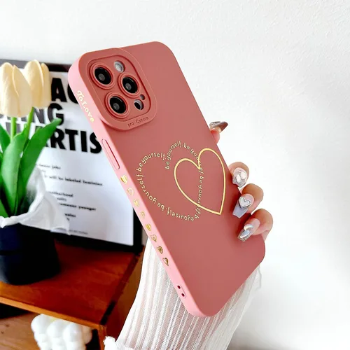 Vista 5 de ankofave Funda para iPhone 12 Pro Max para mujeres y niñas, bonita funda chapada en oro con doble corazón, suave, a prueba de golpes, funda