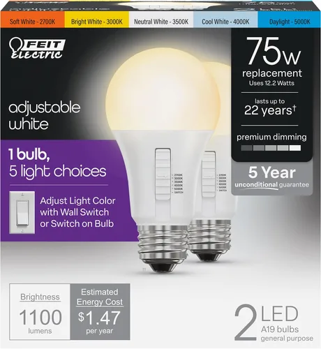 Vista 10 de Feit Electric Bombillas LED de 6 vías - A19 regulable 5CCT - Paquete de 2