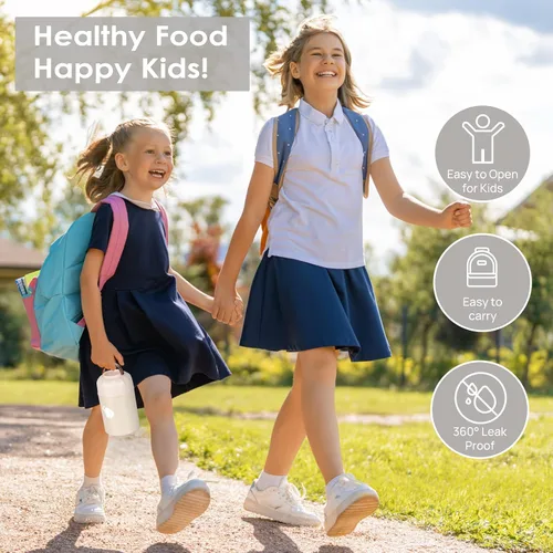 Vista 12 de HOUSETEC Termo para comida caliente – Contenedor de alimentos aislado con tenedor y cuchara plegable, termo de alimentos a prueba de fugas, termo