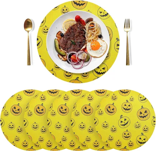 Vista 3 de Yellow Pumpkins Dining Room Table Placemats, Non Slip Placemats Set Washable for Kitchen Table one sizex6