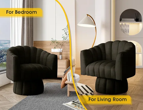 Vista 4 de Dewhut Silla giratoria decorativa, silla giratoria de 360° con reposabrazos, tapizada de piel sintética, sofá individual, silla de lectura para sala