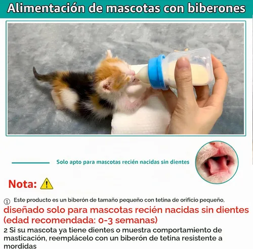Vista 3 de Juego de biberón y jeringa para mascotas para cachorros y gatitos (1 botella, 2 jeringas, 6 pezones), azul