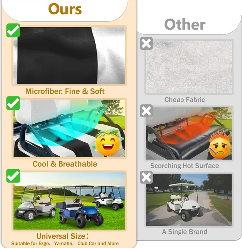 Vista 4 de YOKYHOM Fundas de asiento de carrito de golf para carritos de 2 y 4 pasajeros, manta suave de toalla de asiento que protege del calor, el frío