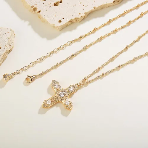 Vista 17 de Fettero - Collar con dije de cruz de fe, chapado en oro de 14 K, cadena fina, minimalista, simple, pequeña, para oración, regalo de joyería religiosa