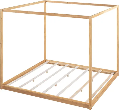 Vista 7 de Harper & Bright Designs Cama King con dosel de madera con 4 paneles de póster, marco de cama de suelo, cama de plataforma tamaño King para niños