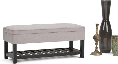 Vista 14 de SIMPLIHOME Cosmopolitan - Otomana rectangular con aspecto de lino de 44 pulgadas de ancho, color gris nube