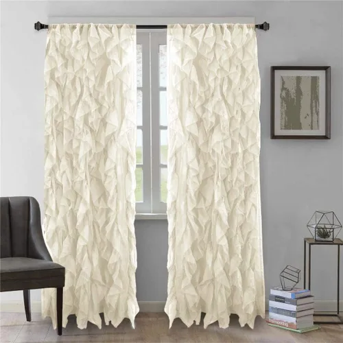 Vista 3 de 1 pieza cenefa transparente con volantes en cascada beige estilo Shabby Chic (50" x 16")