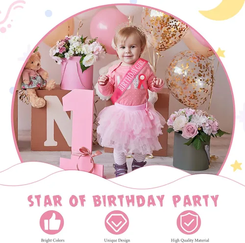 Vista 5 de Geosar Juego de corona y disfraz de cumpleaños para niña, medalla de cinta, diadema de diamantes de imitación dorados, regalos para mujeres, niños