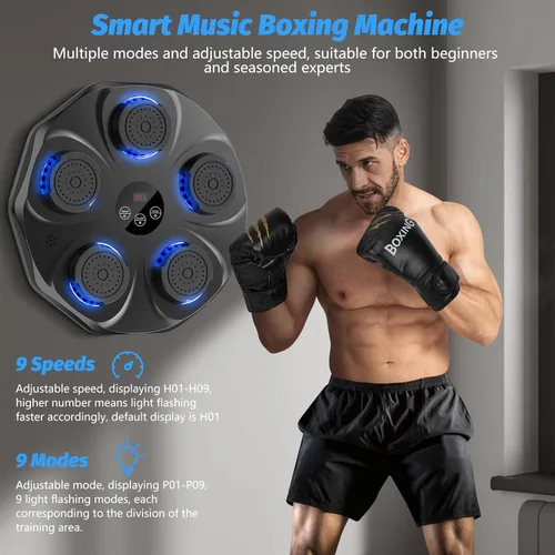Vista 2 de TGLLM Music Boxing Machine, Interactive Punching Trainer with Boxing Gloves, Large Size Wall Mounted Electronic Boxing Target for Adult Kids, 9