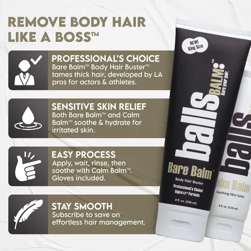 Vista 3 de Bare Balm - Crema para el manejo del vello corporal (elección del profesional Fórmula Big Balls)