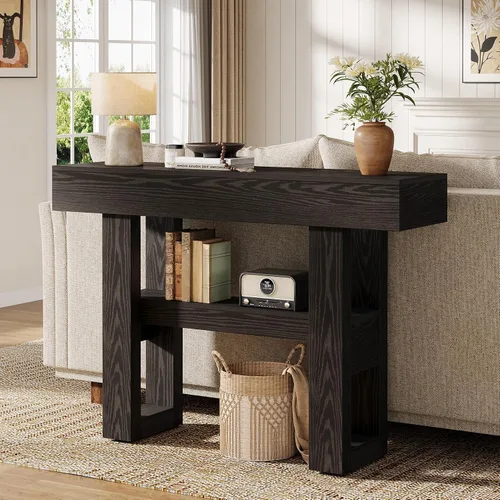 Vista 6 de Tribesigns Mesa consola de 41.34 pulgadas, mesa de entrada rústica con almacenamiento de 2 niveles, muebles de sofá estrecho para vestíbulo, sala