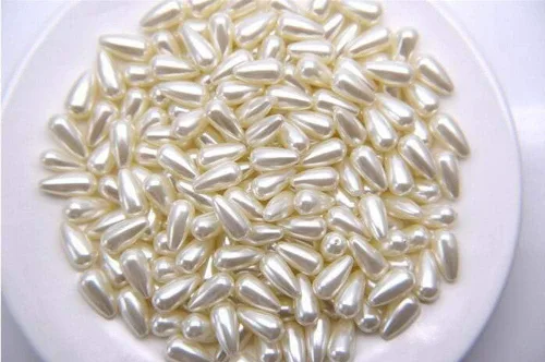 Vista 7 de Cuentas de perlas de imitación, cuentas de joyería de perlas de plástico blanco con agujero recto en forma de gota, cuentas de imitación de perlas