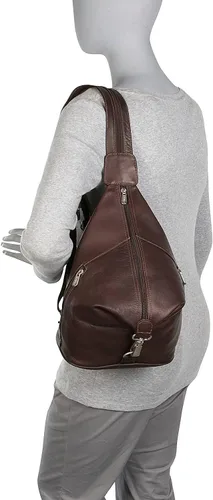 Vista 9 de Piel Leather Eslinga Hobo con tres cremalleras, Chocolate, Eslinga Hobo con tres cremalleras
