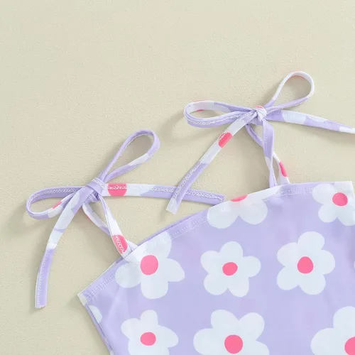 Vista 4 de Traje de baño de una pieza para bebé niña, traje de baño floral sin mangas para verano, ropa de playa