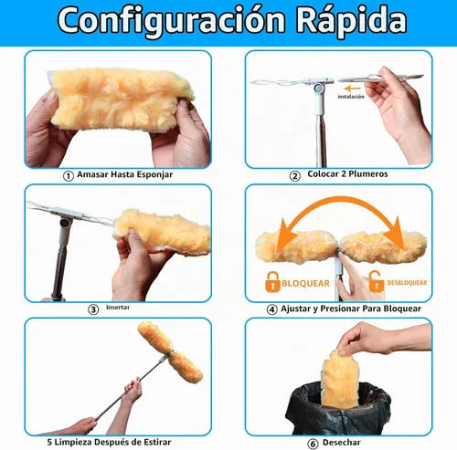 Vista 3 de Mango extensible de 6 pies con 18 repuestos, compatible con Swiffer, kit de repuestos de plumero resistente de 360° para limpieza, oficina