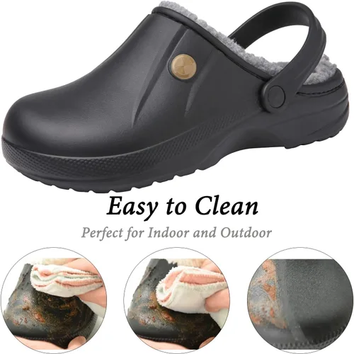 Vista 2 de ChayChax - Pantuflas impermeables para mujeres y hombres, con forro de piel, zapatos de jardín de invierno, pantuflas cálidas para interiores