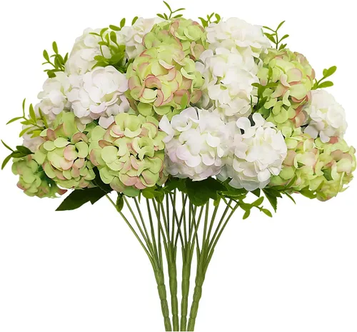 Vista 7 de 4 paquetes de flores artificiales de hortensias pequeñas, ramo de flores falsas de seda para decoración del hogar, fiesta de boda, 1 paquete de 10