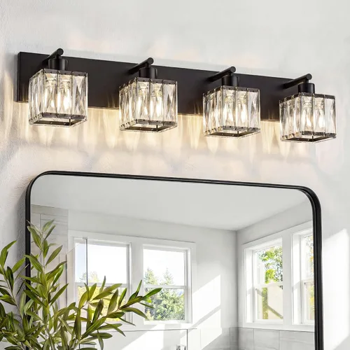 Vista 27 de VOLISUN Luces de Tocador de Cristal - 2 Luces Modernas de Acero Inoxidable para Baño Sobre Espejo, Acabado Cromado - Certificado UL