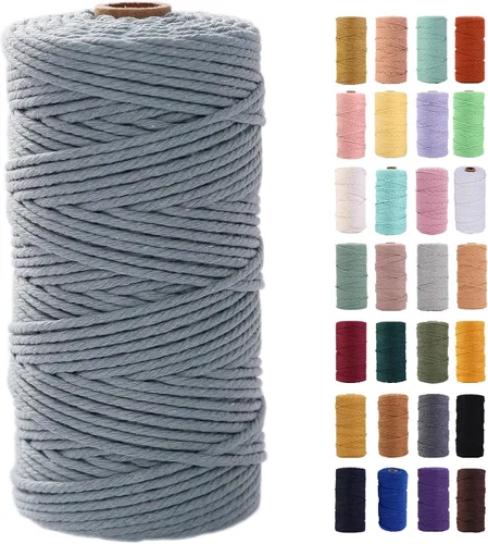 Vista 74 de Cuerda de macramé azul aire de 0.079 in x 220 yardas, cuerda de algodón colorido de algodón suave para colgar en la pared, colgadores de plantas