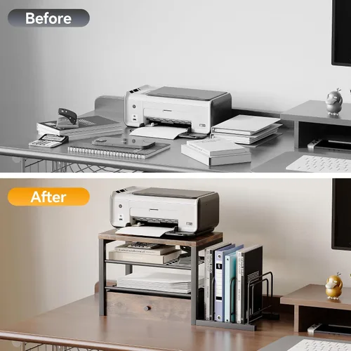 Vista 7 de Organizador de escritorio de madera Homeiju con cajones, organizador de archivos de escritorio con 3 soportes verticales, estante para archivos
