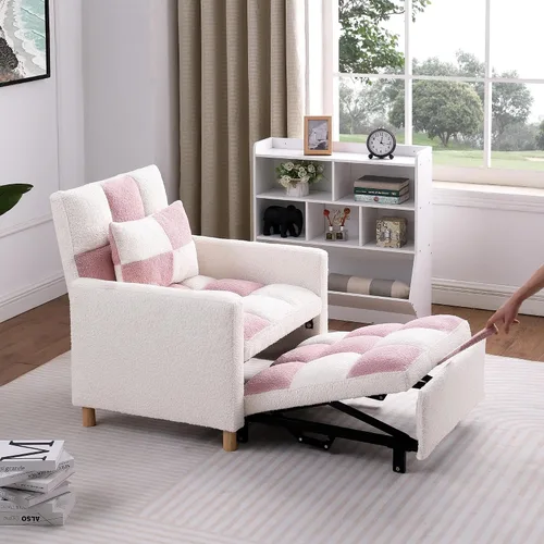 Vista 2 de Linique Sofá cama convertible, silla ajustable con almohada, silla multifuncional con tela de peluche suave para sala de estar, dormitorio