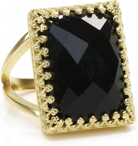 Vista 3 de Anillos negros atemporales para mujer, 0.709 x 0.512 in, anillo de ónix negro con anillo relleno de oro de 14 quilates, joyería de ónix negro fino