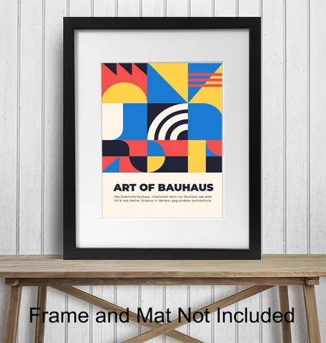Vista 3 de Bauhaus Póster geométrico para pared, arte moderno retro vintage, arte contemporáneo, rojo, amarillo, azul, negro, arte de pared moderno de mediados