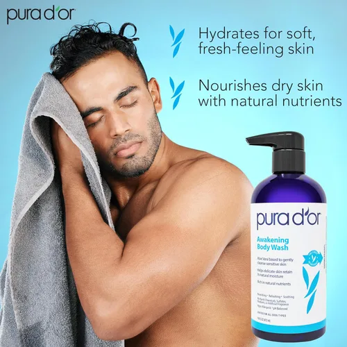 Vista 6 de PURA D'OR Juego de champú y acondicionador para terapia del cuero cabelludo (16 onzas líquidas x 2) + gel de baño corporal Awakening (16oz) con aloe